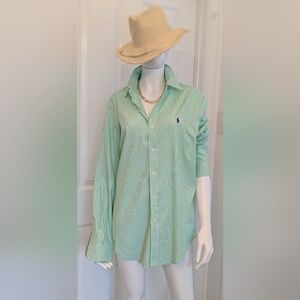 Ralph Lauren Oxford Button-down Green White Striped Classic Fit Medium